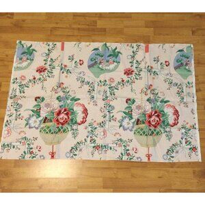 Vintage Fabric Panel Jay Yang Design Floral Oriental Hanging Basket Garden